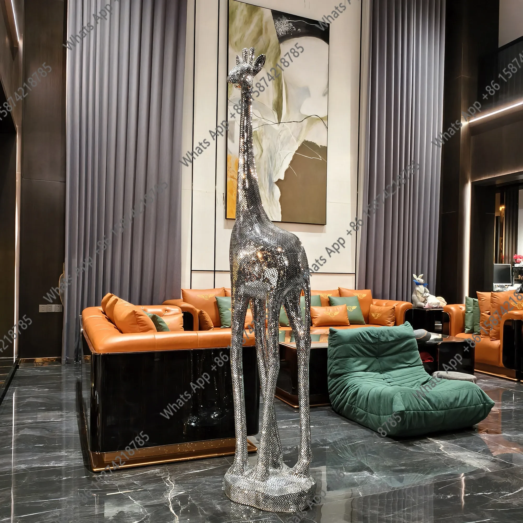 Modern Abstract Long-necked Deer Fiberglass Sculpture Mall Restaurant Clock In Meichen Decorative Ornament X