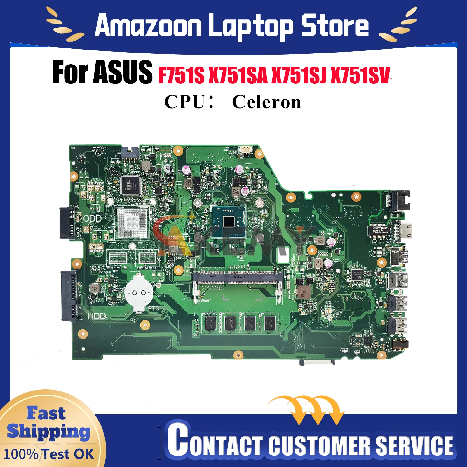 

X751SA Материнская плата для ноутбука ASUS VivoBook X751S F751S A751S X751SJ X751SA X751SV Материнская плата с процессором Celeron 100% tests OK stk