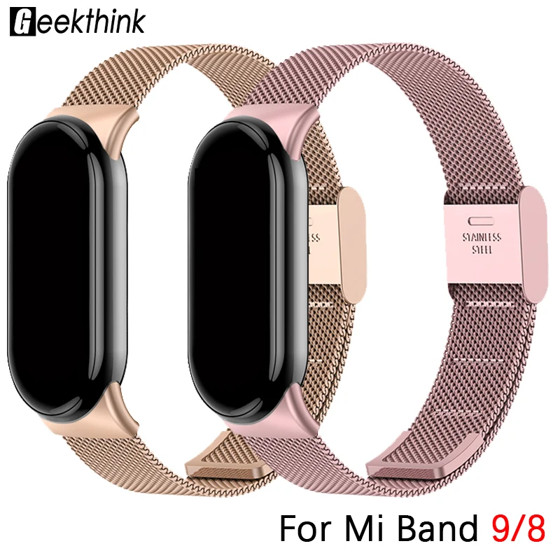 

Металлический сетчатый ремешок из нержавеющей стали для Xiaomi Mi Band 9, сменные аксессуары для умного браслета, ремешок для часов Miband 8, умные часы