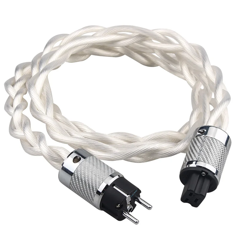 

5N OCC silver-plated three braided HiFi audio power cable US/EU power plug 20A C19 plug tail audiophile power amplifier