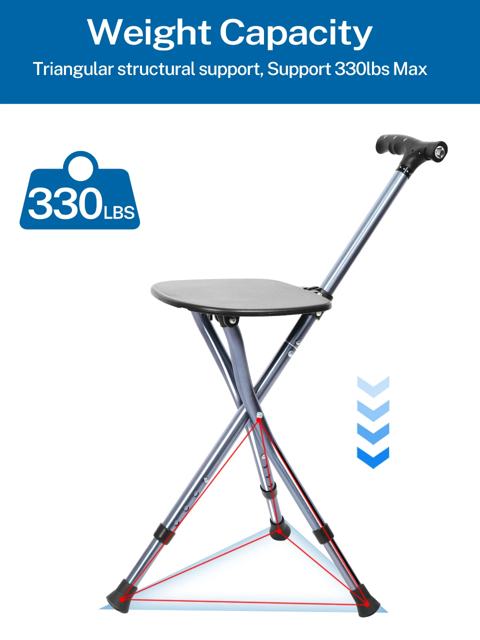 عصا للمشي من Lefeke قابلة للطي مع وسادة مقعد، عكازات قابلة للطي خفيفة الوزن وقابلة للتعديل لإعادة تأهيل الساق كبار #3