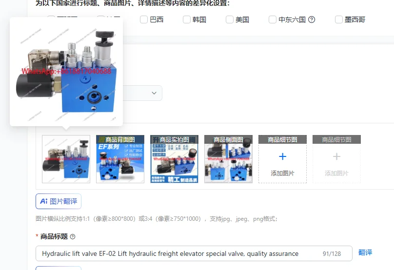 

Hydraulic lift valve EF-02 Lift hydraulic freight elevator special valve, quality assurance