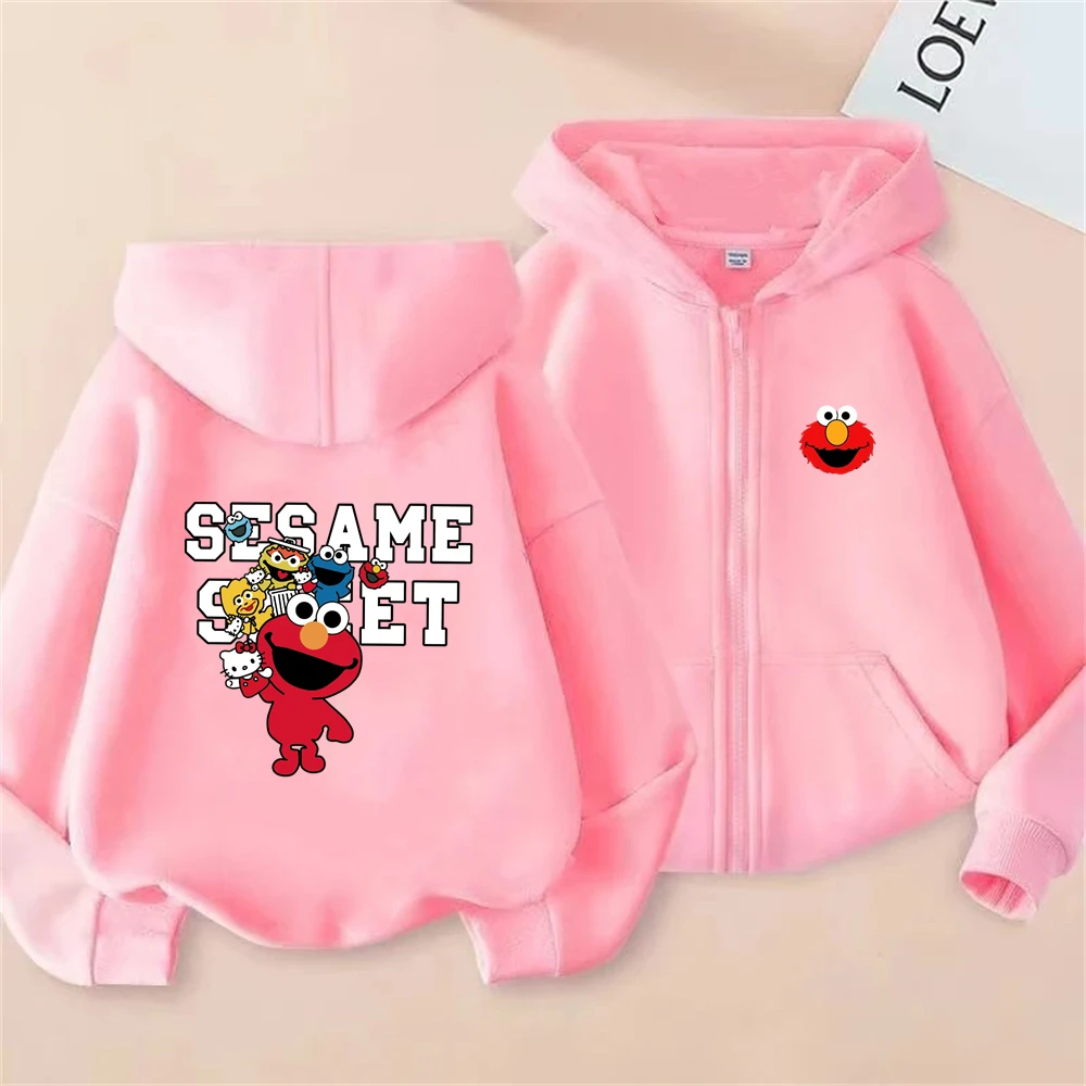 إلمو شارع سمسم سستة نمط هوديس الفتيان معطف الأطفال الفتيات الوردي سن 3-12 الترفيه الاطفال بلوزات مهرجان الهدايا #2