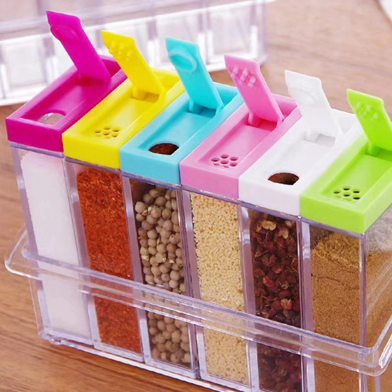 Seasoning Jar Set Salt Pepper Seasoning Bottle Color Lid Kitchen Seasoning Bottle Storage Container Spice Rack