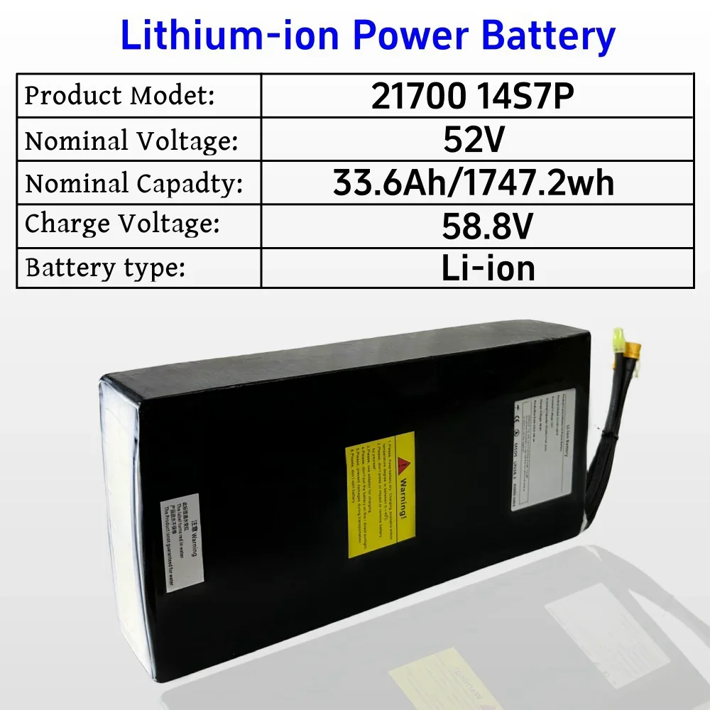 52V 33.6Ah/33600mAh 21700 14S7P Rechargeable Lithium Battery Pack Suitable For Dual Drive Scooter Battery