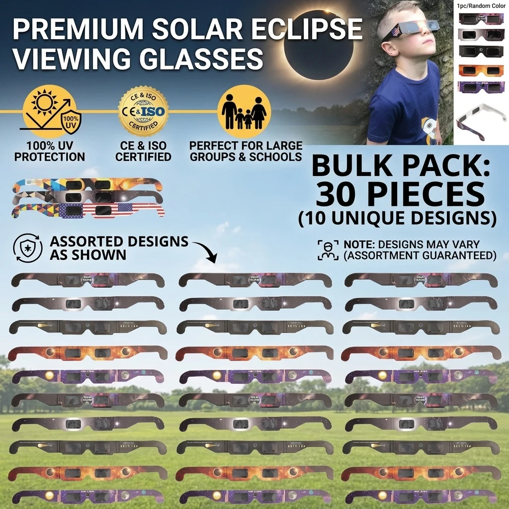 Wholesale 100pcs CE/ISO Certified Paper Solar Eclipse Glasses Safe For Direct Sun Viewing Observe Total Eclipses Partial Eclipse