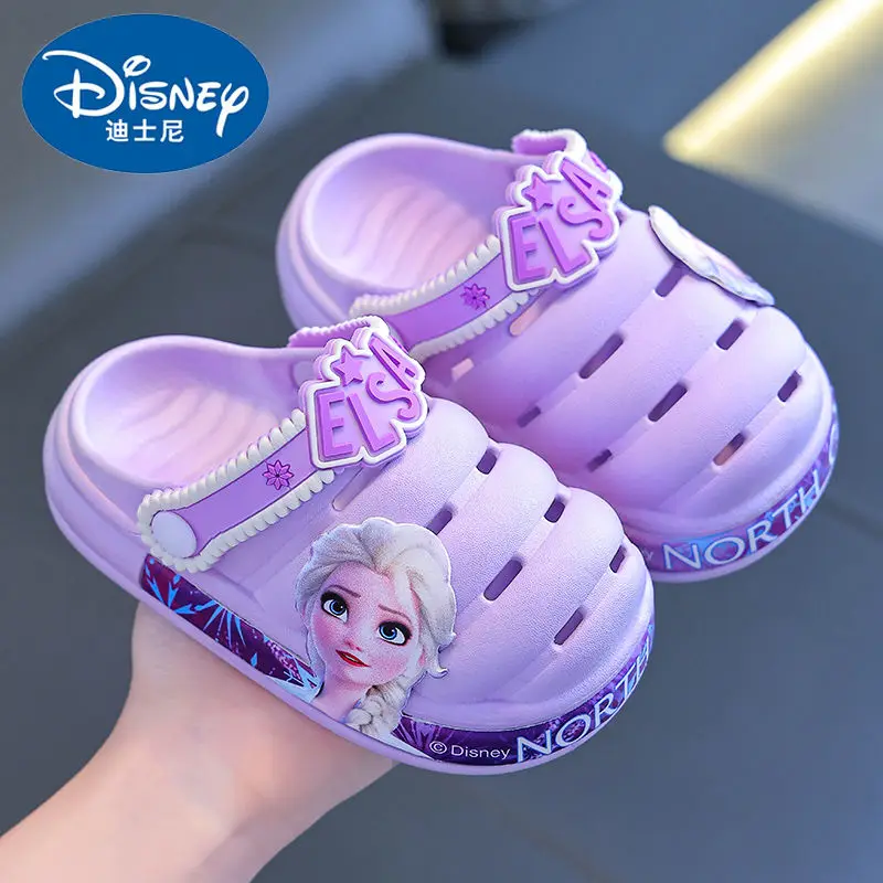 Disney Summer Girls Slippers Non-slip Soft Sole sandals Elsa Princess Girls Baotou Breathable beach drag sneakers