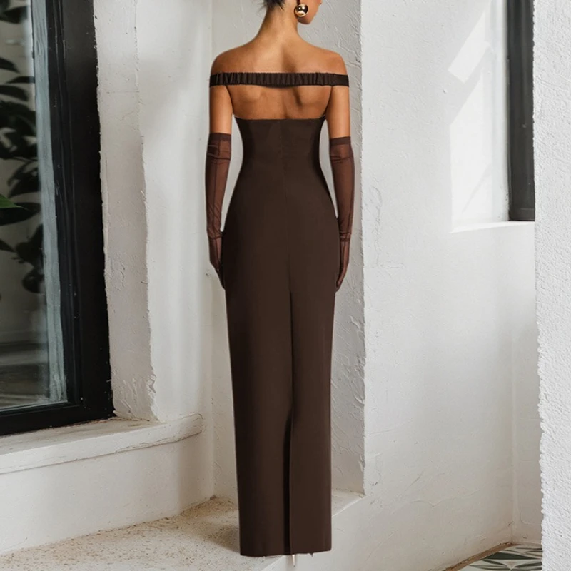 TWOTWINSTYLE เซ็กซี่ Spliced ริบบิ้นชุดผู้หญิง Slash คอปิดไหล่เอวสูงอารมณ์ชุด Bodycon หญิง