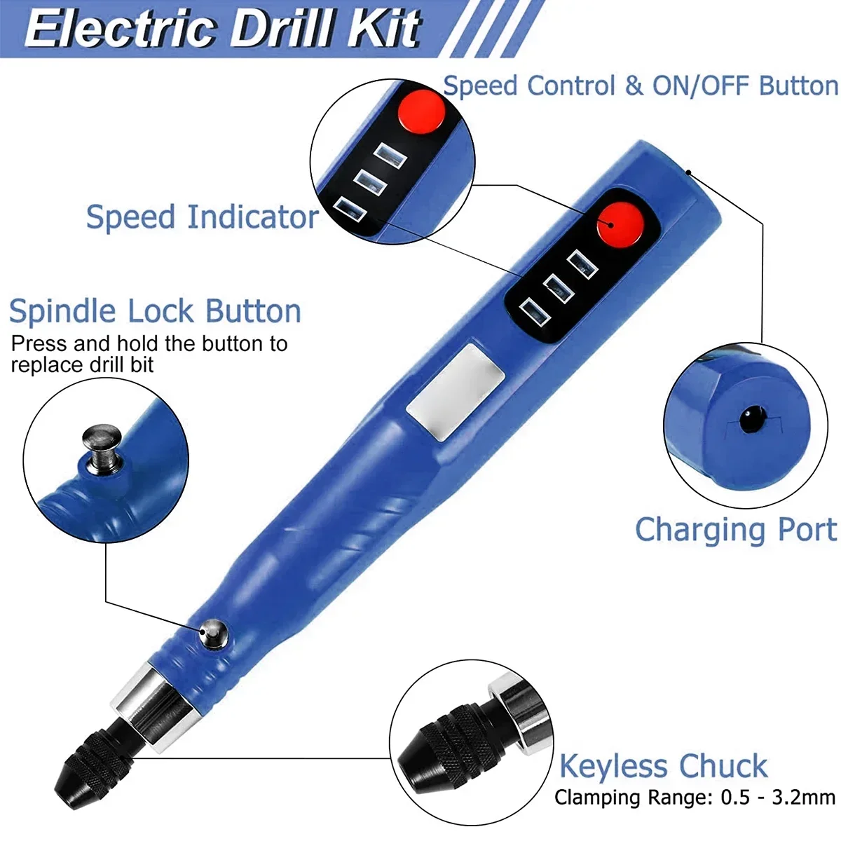 Mini Electric Drill Pen Cordless Rotary Tool USB Rechargeable 2000mAh Engraving Pen Wireless Etching Drill Grinding Accessories