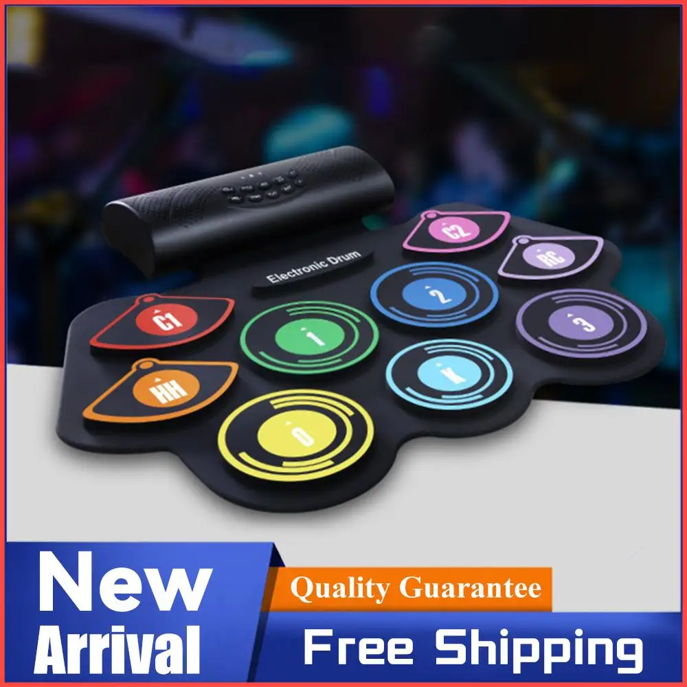 

Электронная барабанная установка, ручной барабан, ударный инструмент, 9 подушечек, BT, внешний звук, барабанные палочки, ножная педаль, MIDI-интерфейс, динамик