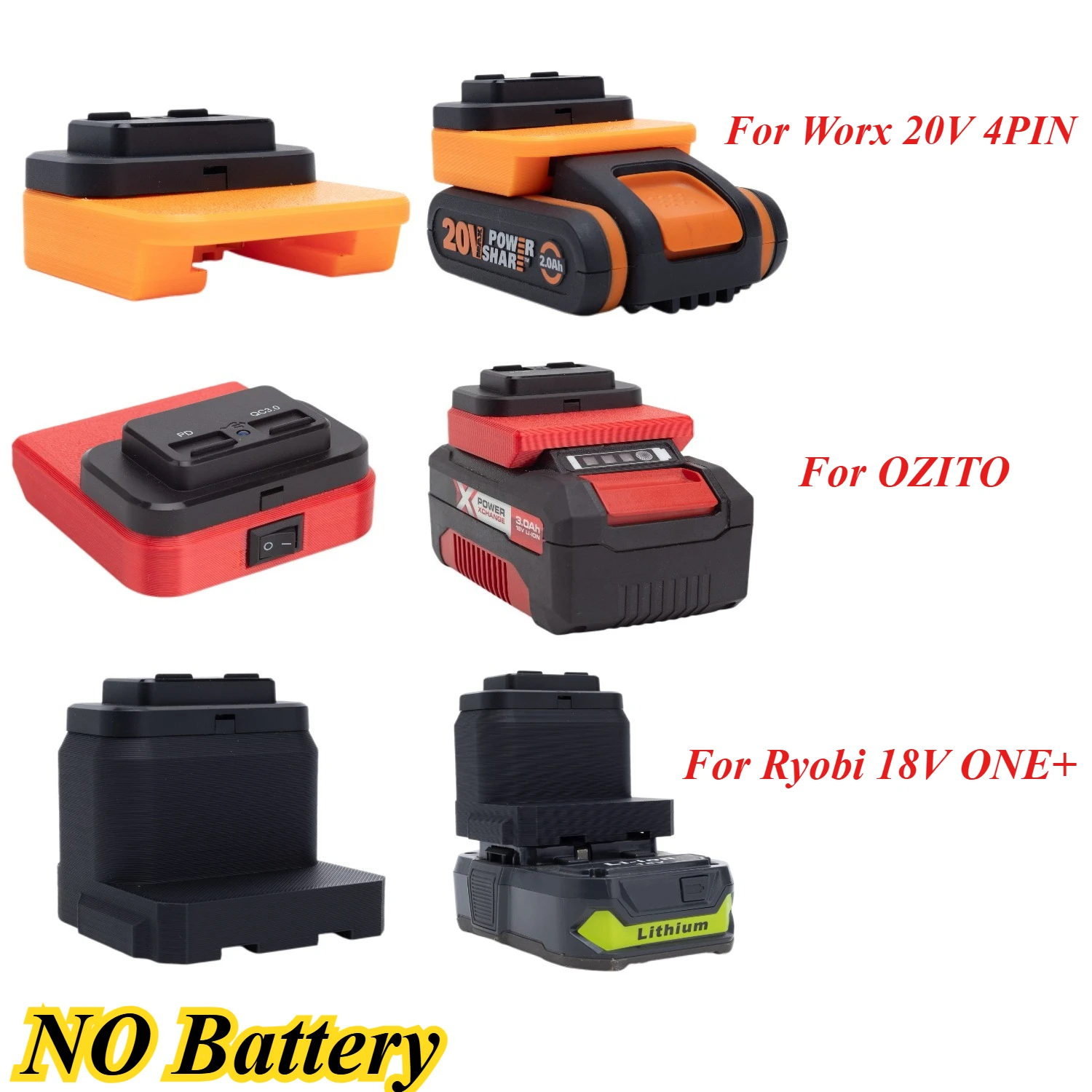 Mobile Phone Charging Adapter for OZITO/Ryobi 18/20V/Worx 20V 4PIN Lithium Battery PD/QC3.0 Cordless Portable Fast Charger