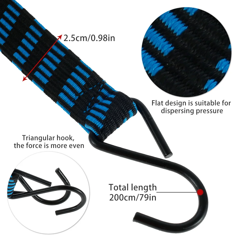 5 Stück 2 m robuste, flache, elastische Bungee-Seile, Gepäckbindeband, rutschfestes Gepäckbefestigungsseil für Auto, Motorrad, Fahrrad – Detail 4