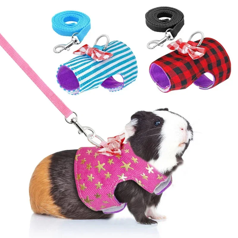 Hamster Rabbit Harness Leash Set for Ferret Guinea Pig Bunny Hamster Puppy Bowknot Chest Strap Harness Vest Small Pet Supplies