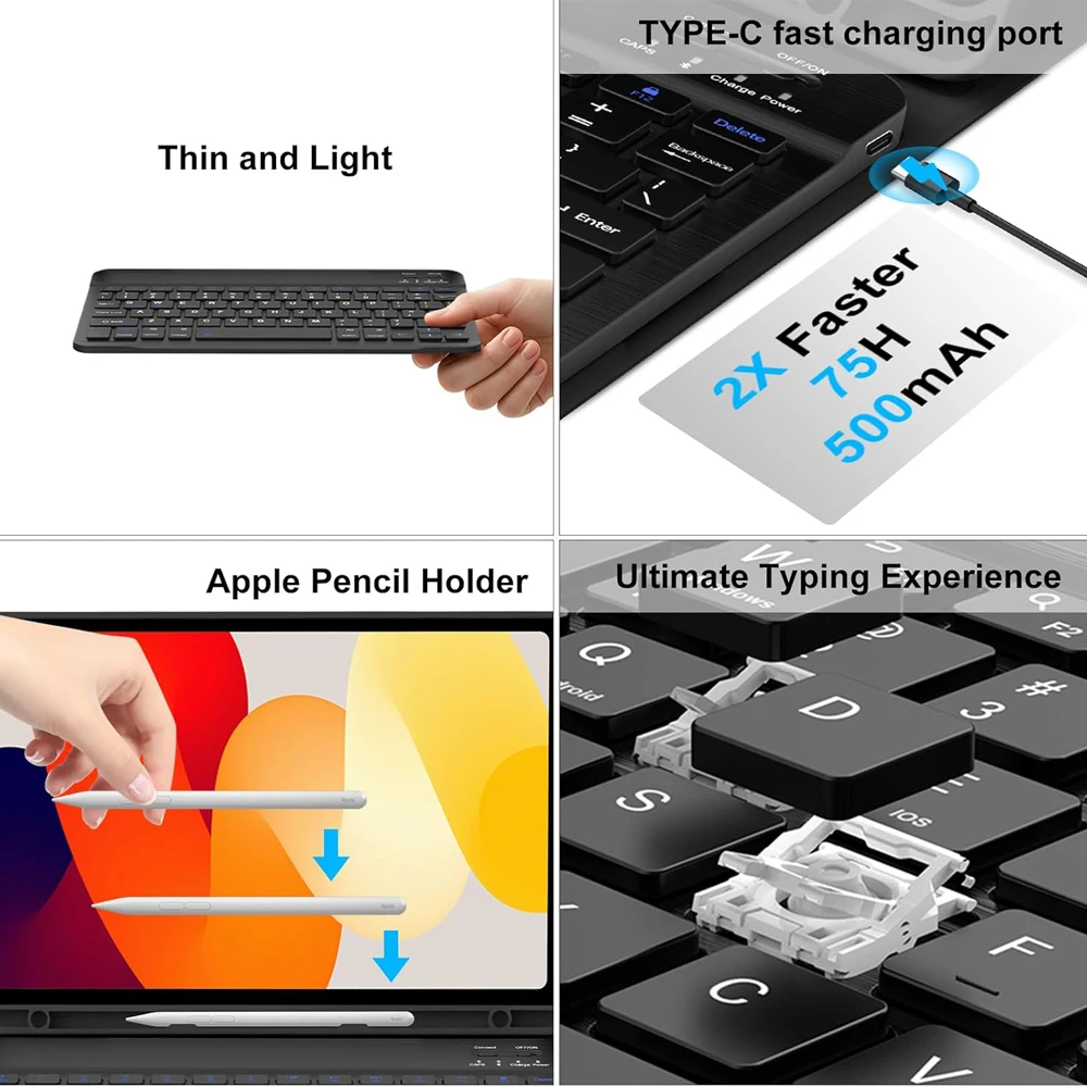 Xiaomi Redmi Pad SE 11 인치 용 키보드 케이스, 펜 홀더가있는 분리형 Bluetooth 키보드 멀티 앵글 스탠드 케이스