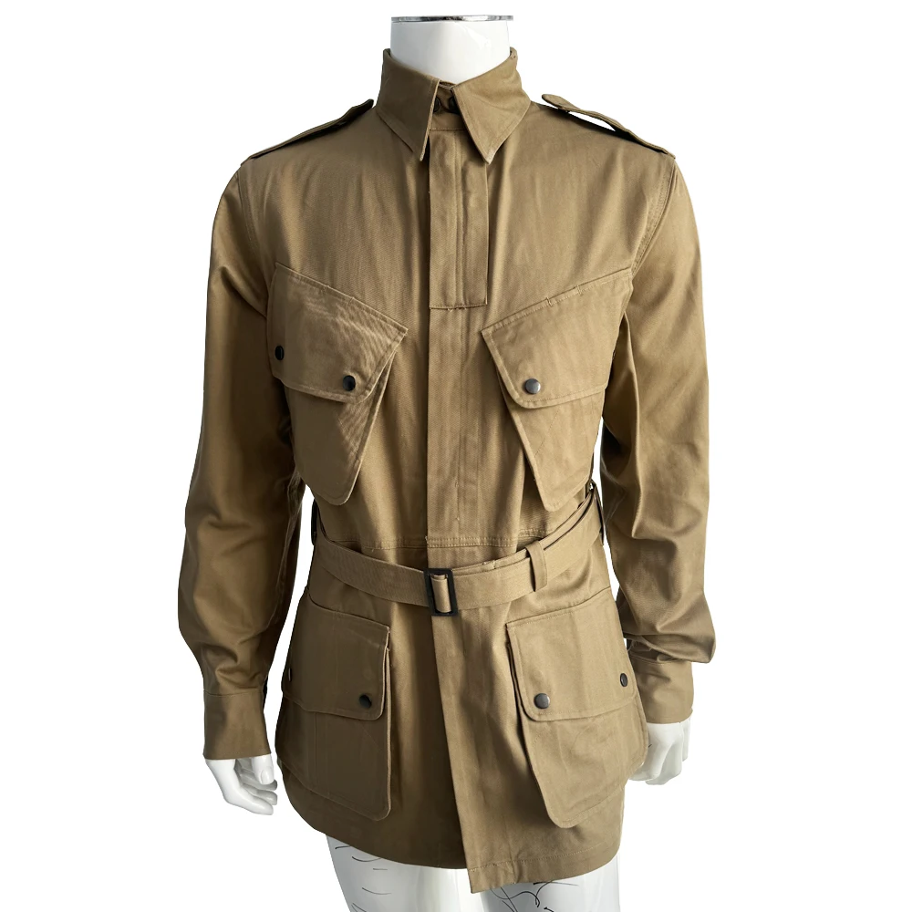 M42 Officer Jacket Paratrooper Coat Outdoor Retro WW2 with Belt Training Uniform for Men Windbreaker Zipper WWII