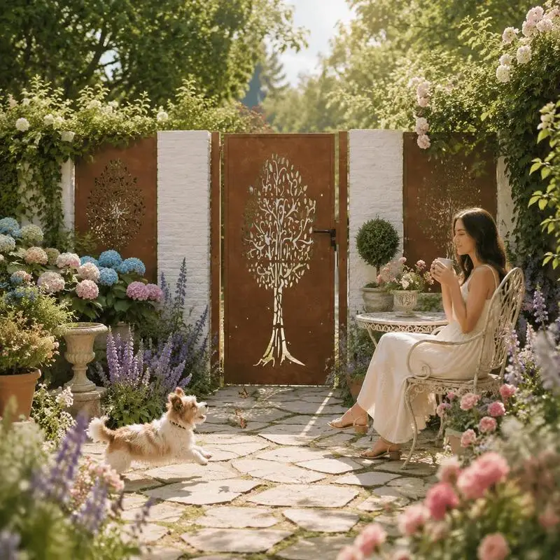 Portail de jardin en métal, structure en alliage d'acier avec design texture écorce, barrière d'intimité pour entrée de cour et clôture extérieure, style industriel moderne, 100x175 cm. Portail d'entrée de jardin extérieur, idéal pour la clôture de la cour et la gestion de l'accès.