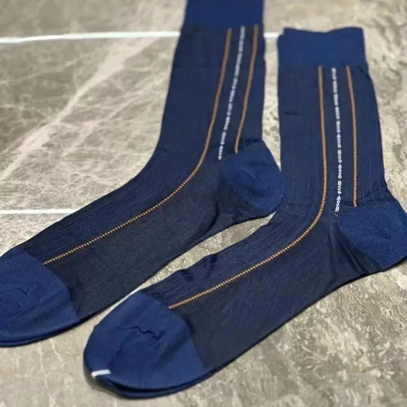 Navy Nylon Mens Stockings Vintage Jacquard Classic Gentleman Formal Business Dress Socks Man High Quality Collect Mid-tube Socks