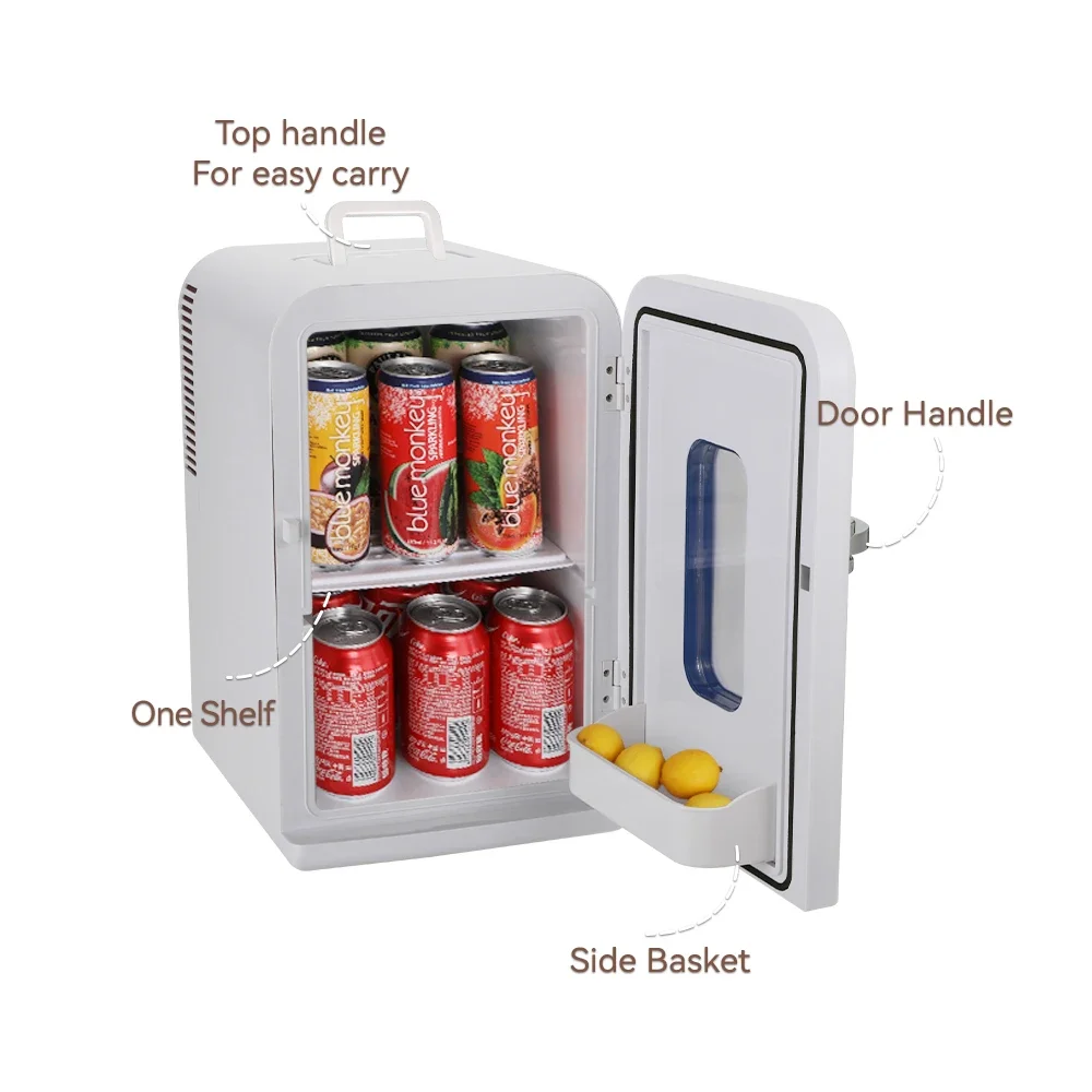 Mini refrigerador portátil para quarto, 12V, 15l, refrigerador, aquecedor para alimentos, porta de plástico, mesa de escritório, dormitório universitário