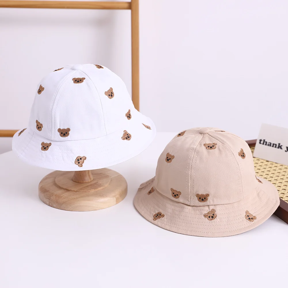 Embroidered Bear Kids Bucket Hat New Spring Baby Boys Girls Sunshade Hat Lovely Outdoor Summer Baby Hat Fishing Cap For 1-3Y