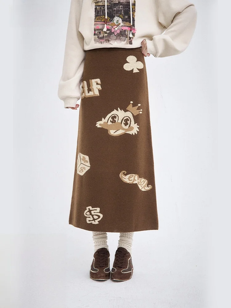 

Вязаная юбка Ele H-ape с вышивкой, прямой крой, для женщин, зимняя, винтажная, стройнящая, длинная юбка