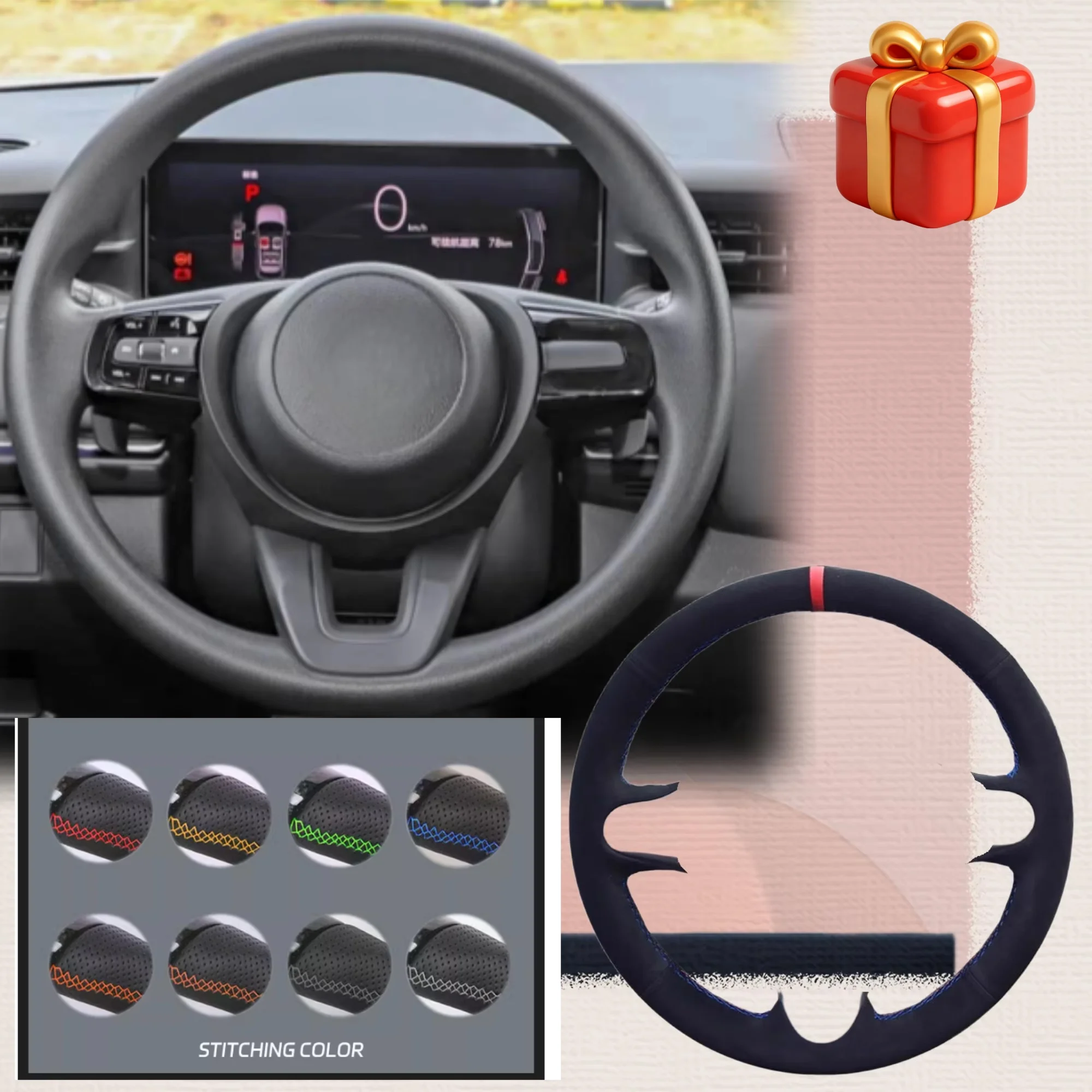 

Custom Hand-stitched Suede Leather Steering Wheel Cover For Honda ENS1 ENP1 XRV Vezel Fit Jazz GR 2021 2022 2023Car Accessories