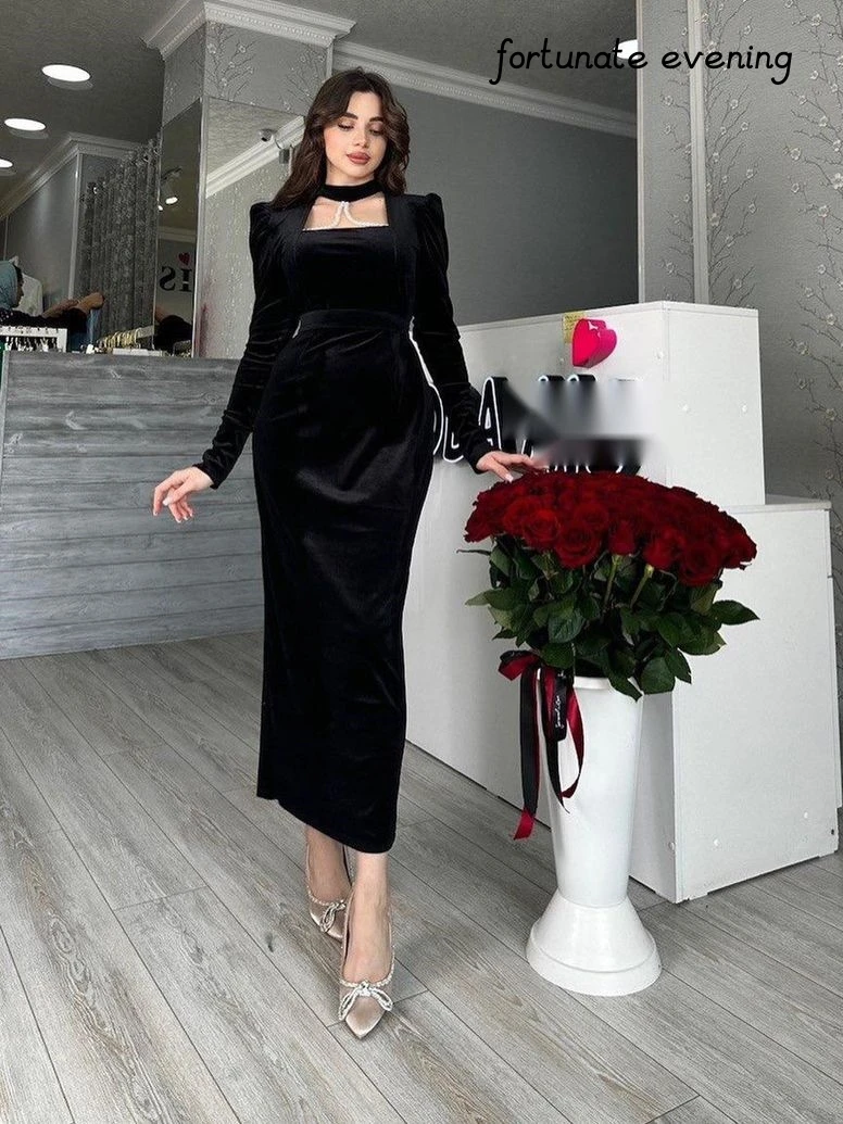 

Fortunate Evening Elegant Vintage Sexy Velvet Square Collar Pearls Customized Formal Occasion Prom Dress Evening Party Gowns