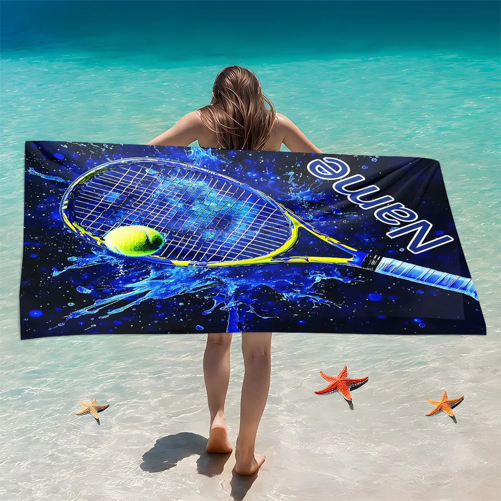 Custom Tennis Beach Towel Personalized Name Racket Sport 160x80cm Microfiber Bath Towels All Season Soft Absorbent Blanket