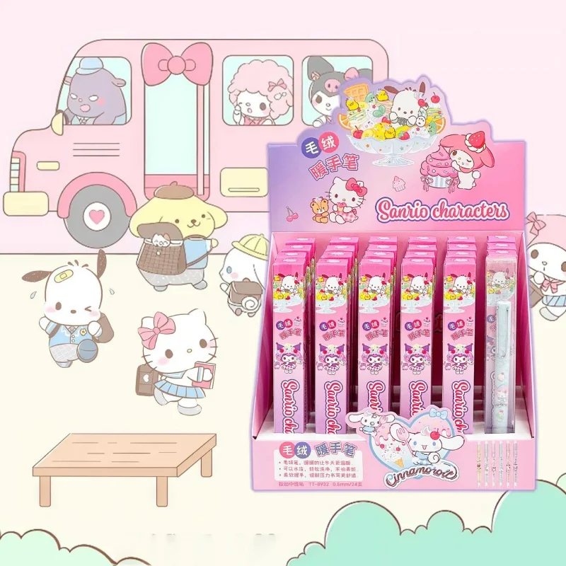 

24 шт./лот Sanrio Kuromi Melody Cinnamoroll Kitty Press гелевая ручка милые 0,5 мм черные чернила нейтральные ручки офисные школьные письменные принадлежности