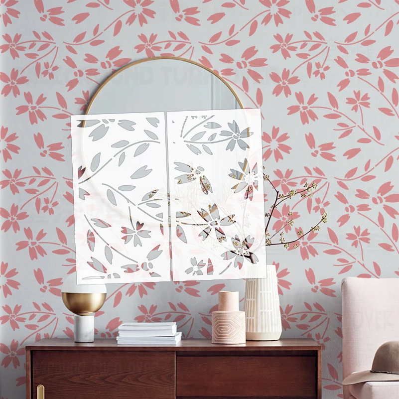 40cm - 60cm Stencil For Wall Large Paint Painting On The Decor Furniture Template Door Cherry Blossoms Flower Petal Leaf S088