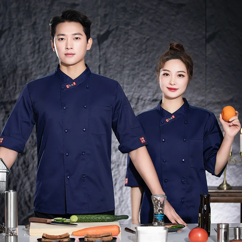 Chef Uniform Three-Quarter Sleeve New Spring and Summer Four Seasons Men's Catering Half Sleeve Overalls Canteen Kitchen Clothes