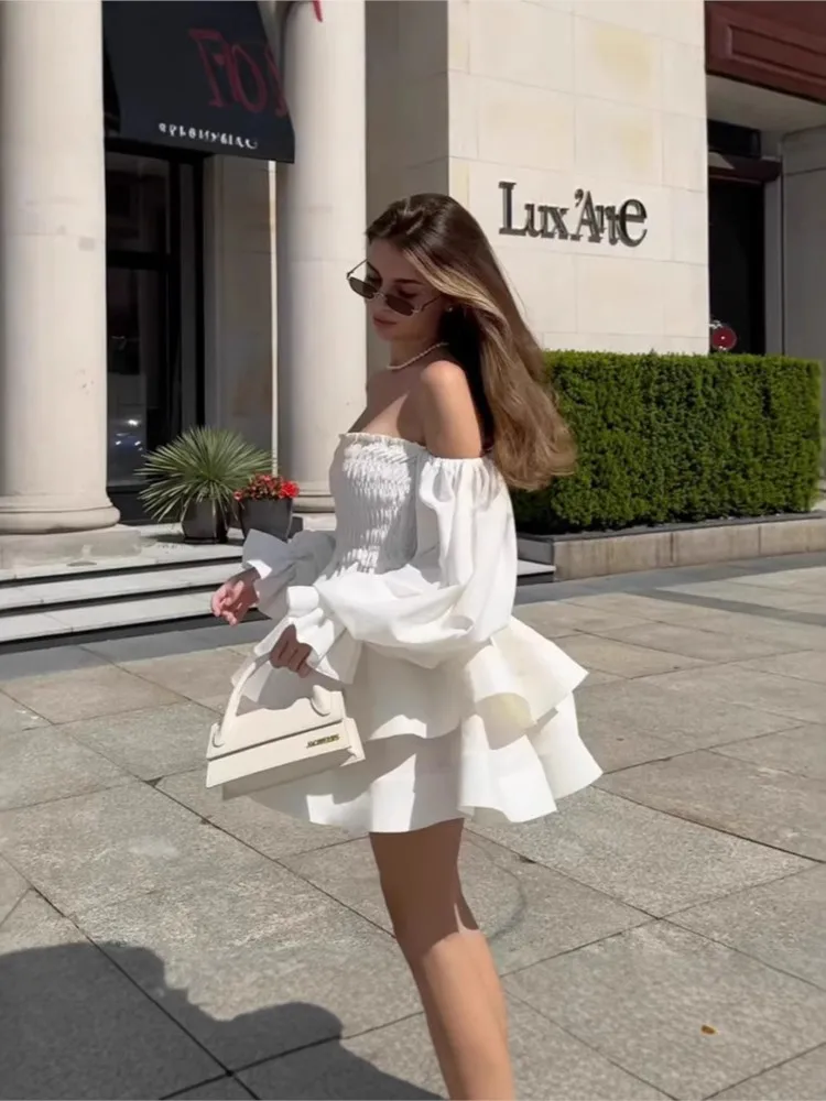 

Dresses For Woman Solid Color Off Shoulder Dress One Line Neck Long Sleeves Sexy Vestidos Temperament Elegant Trendy All-match