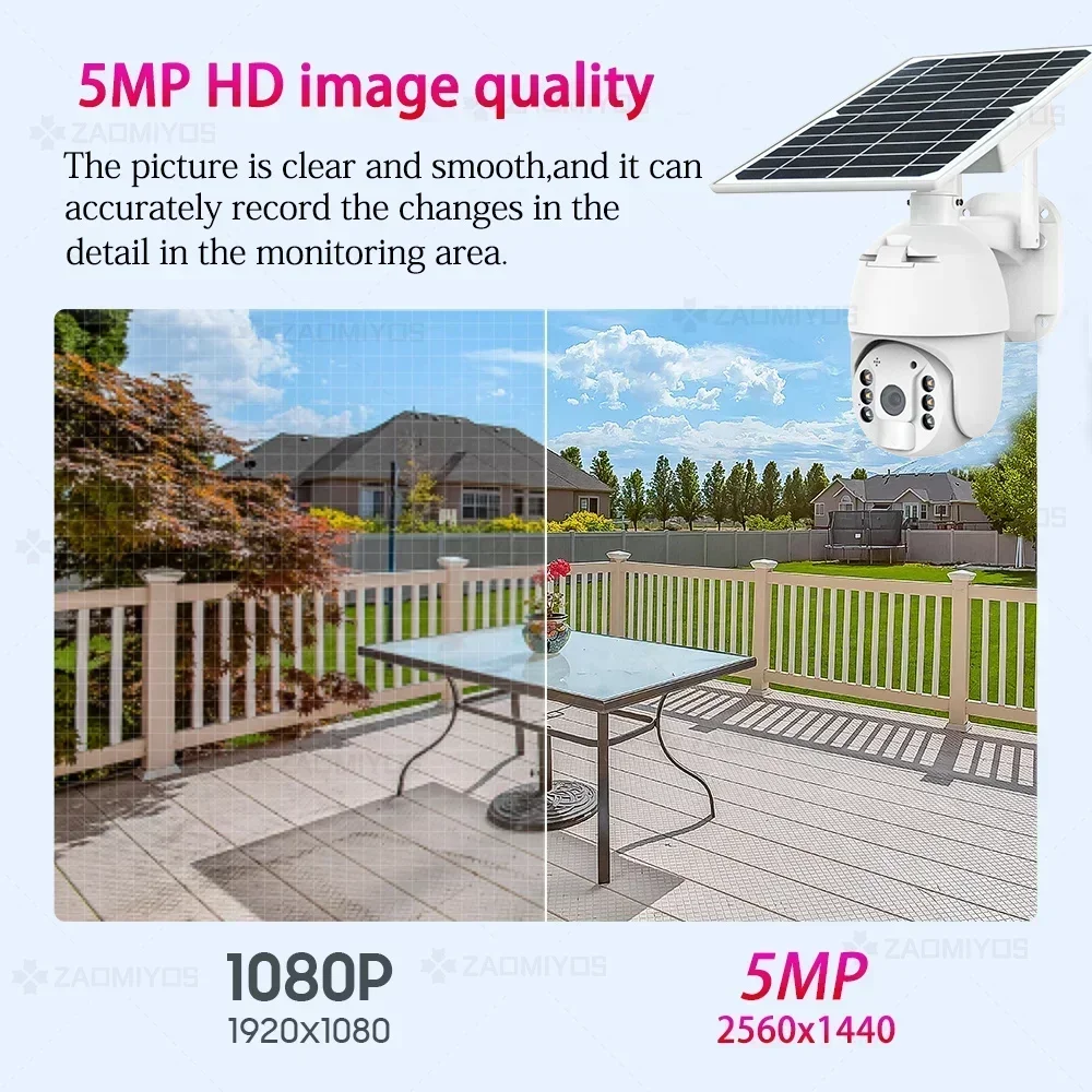 ZAOMIYOS NEW Update 5MP Outdoor 8W Solar Panel Camera 4G SIM Wireless PTZ Motion Detection security protection CCTV IP Camera