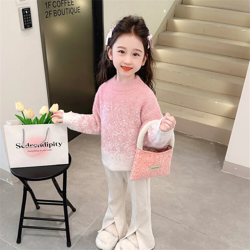 Girls Sweater Wool Coat Kids Tops Knitting 2024 Scoop Thicken Warm Winter Autumn Pullover Christmas Gift Cotton Children's Cloth