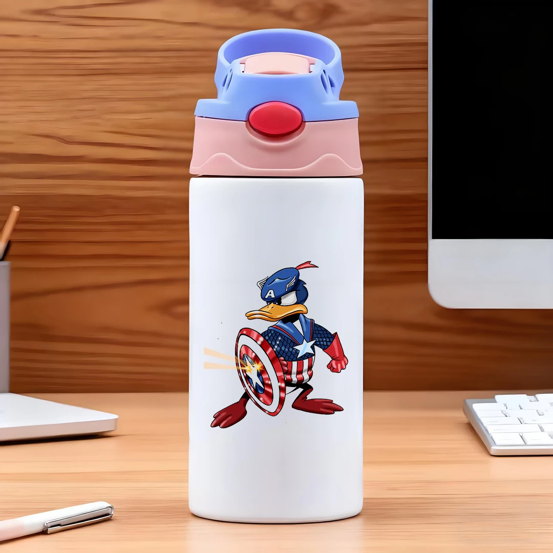

Disney Captain America Duck Shield Cartoon Font 304 Stainless Steel Cartoon Straw Cup Children's Water Cup New Year Gift