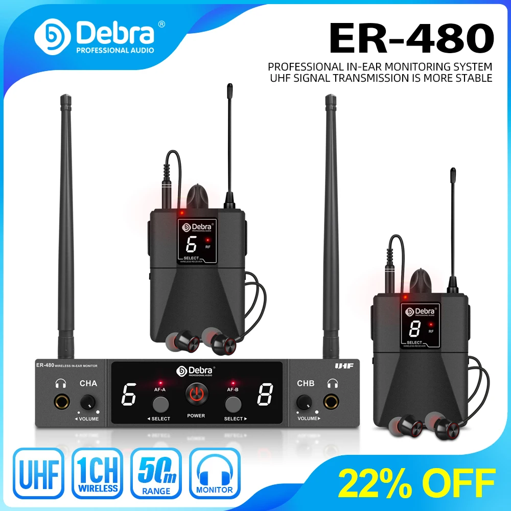 Debra ER-480 UHF In-Ear Monitoring Wireless System Singal Channel With Multiple Transmitter For Small Concerts And Home Theater.