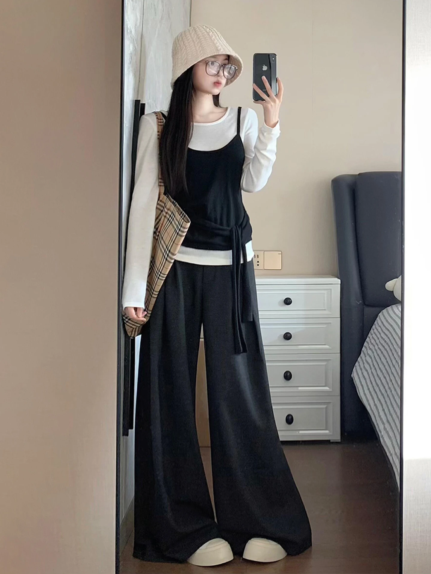 韓国 Sle Lazy Long Sve T-irt 女性初秋 2026 新デザインカジュアルレジャーフェイクツーピーストップレディースファイオン