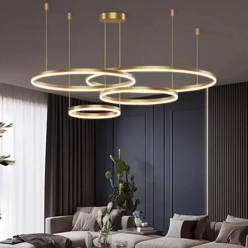 

Modern Simple Living Room Led Chandelier Home Lighting Brushed Ring Ceiling Mounted Round Pendant Lighting Aluminum Hanging Lamp