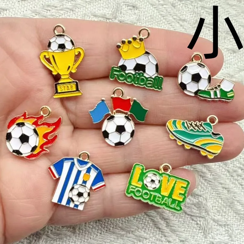 10pcs Mixed Sports Football Pendants Cartoon Alloy Enamel Football match Charms DIY Making Keychain Jewelry Souvenir Gift