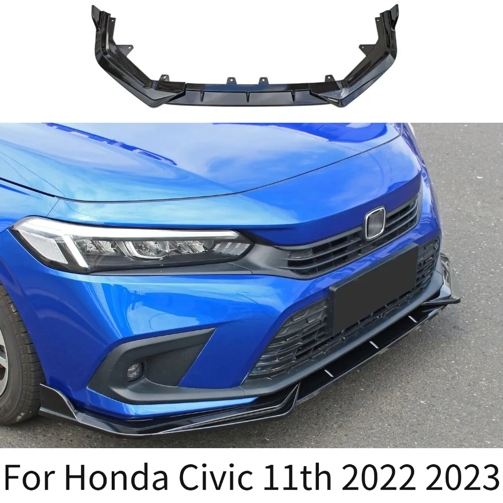 

For Honda Civic 11th Gen 2022 2023 Car Accessories 3PCS Front Bumper Lip Diffuser Deflector Front Bumper Guards Body Kit Cover