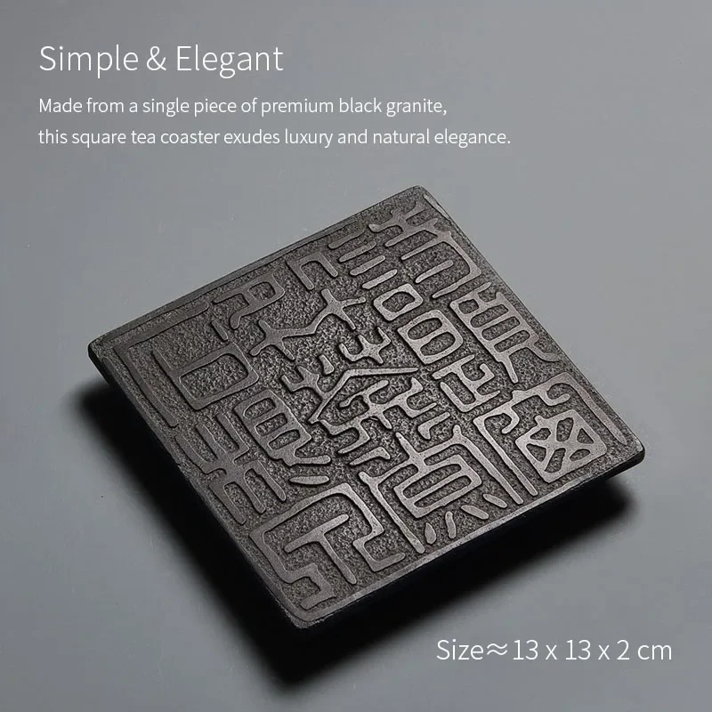 Square Tea Coaster Stone Tray Tea Ceremony Black Stone Zen Chinese Style Home Decor Seal Art Carving Teapot Mat Handicraft Gifts - view 6