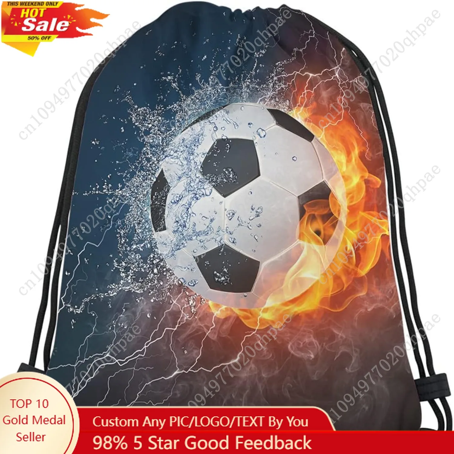 

Soccer Drawstring Bags Backpack Bag Ball In Burning Fire And Water Lightening Sports Passion Football Game Sport Gym Sack Drawst