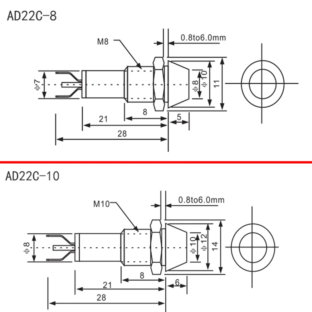 Dva barva kov indikátor lehký signál lampa s drát LED vodotěsný zelená červená 3V 6V 12V 24V 110V 220V 8MM 10MM 12MM 14MM 16 mm