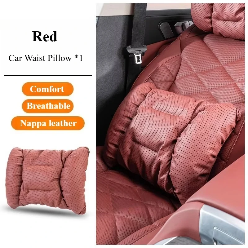 Napa-Leder Auto-Kopfstütze Nackenstütze Sitz-Lendenkissen, Auto-Nackenkissen, Lendenkissen, Geeignet für Verschiedene Autos – Detail 13