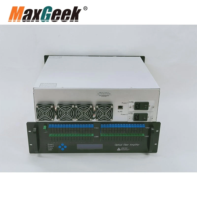 Maxgeek 64 Ports 19dB/20dB Output Optical Fiber Amplifier 1550nm EDFA with WDM 3U Chassis for Analog CATV Transmission