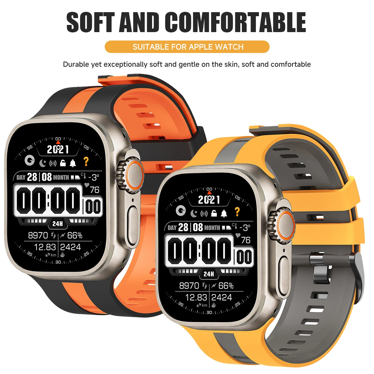 Sport Strap for Apple Watch Ultra 3 2 49mm Series 11 10 46mm 45mm 44mm 42mm Two Tone Silicone Bracelet for Iwatch 9 8 7 6 SE 5 4