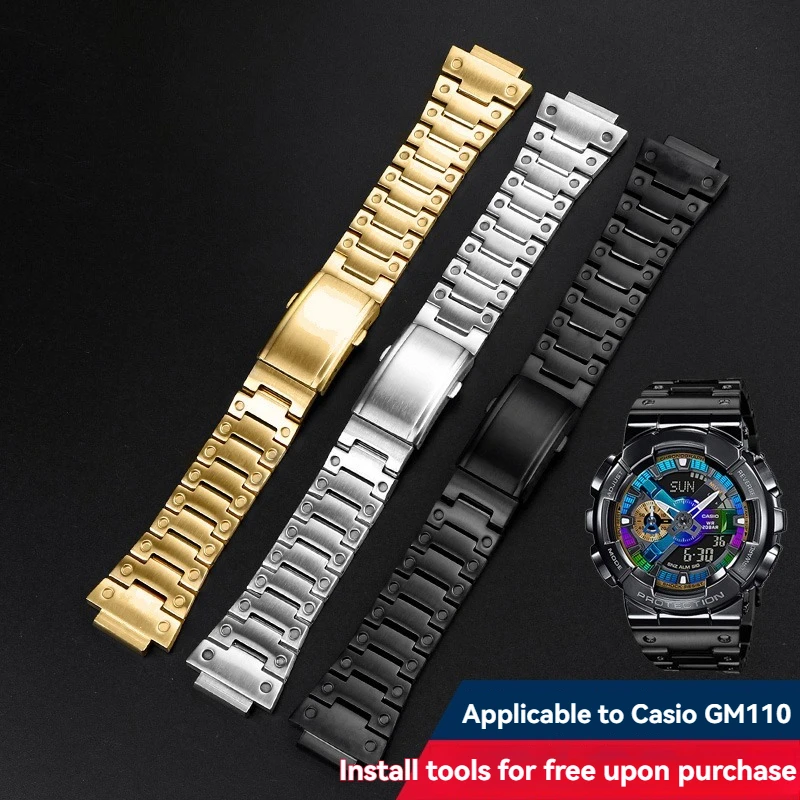Solid Stainless Steel Watch Strap for Casio G-Shock GM-110 - 16mm Metal Replacement Band for Men 