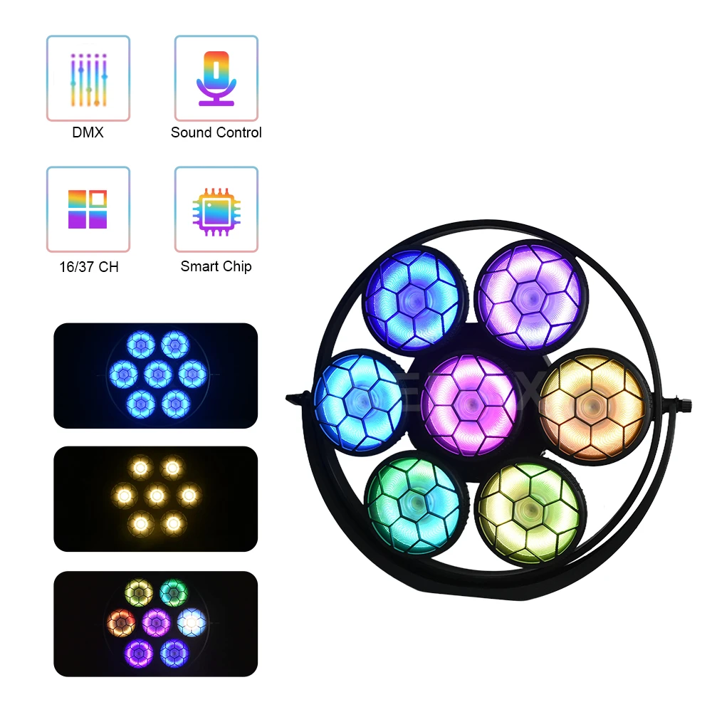 7X50W Stage Retro Light RGBW LED COB Blinder Sound Activated DMX512 Disco Party DJ Stage Equipment For Wedding Nightclub Events