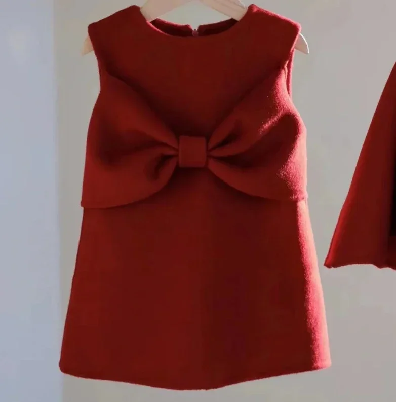 Girls Set Children Clothing 2024 New Year Girls Cloak Bow Vest Dress Set Children Baby Elegant Birthday Dress