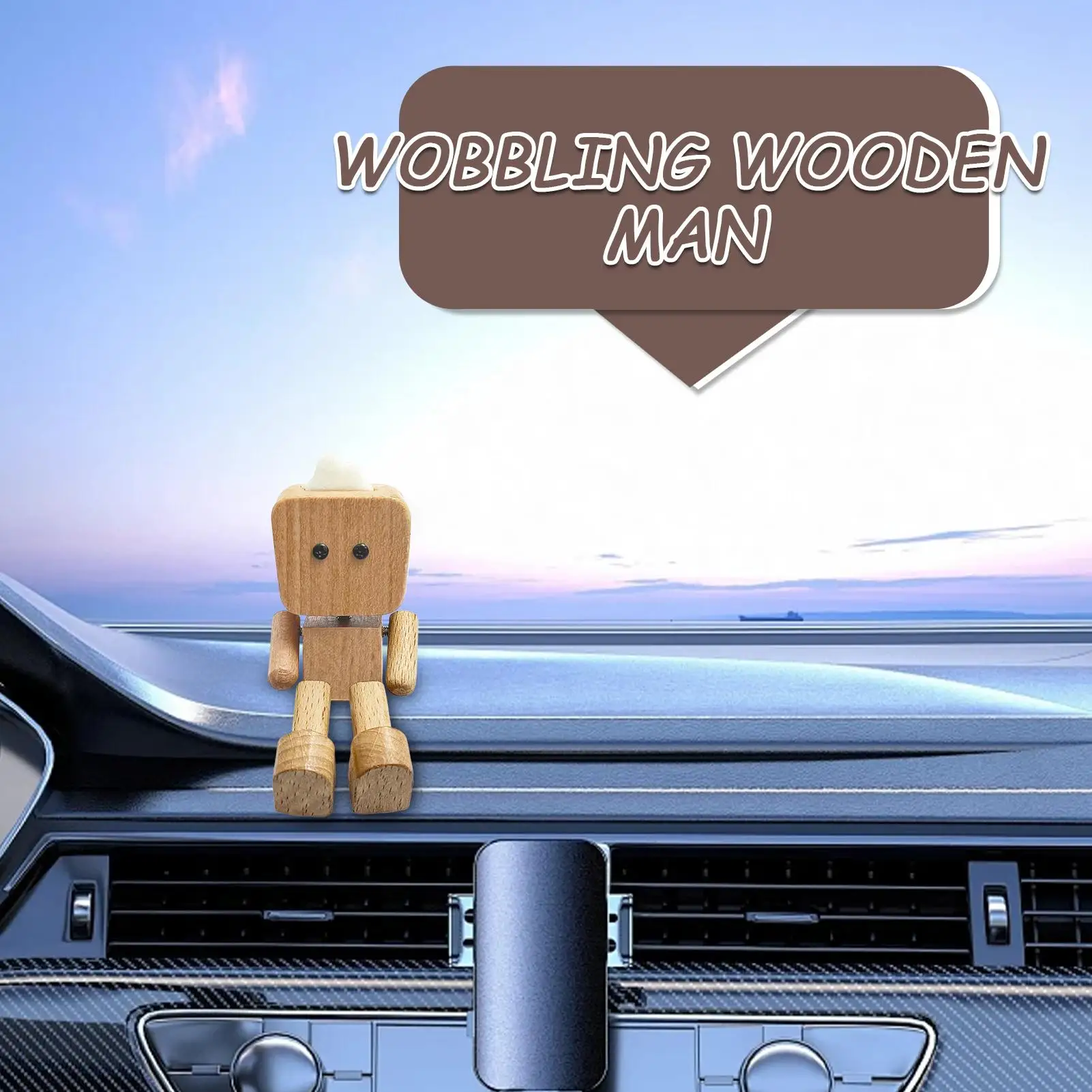 

Car Dashboard Decorations Dashboard Wooden Doll Human Shape Ornament Tabletop Sculpture Feet Wobbling Ornament For Commuting