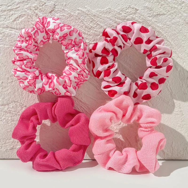 Pink Series Women Scrunchie Elastic Multicolor Hair Band Ponytail Holder Headband Hair Accessories Heart Flower Hair Ties